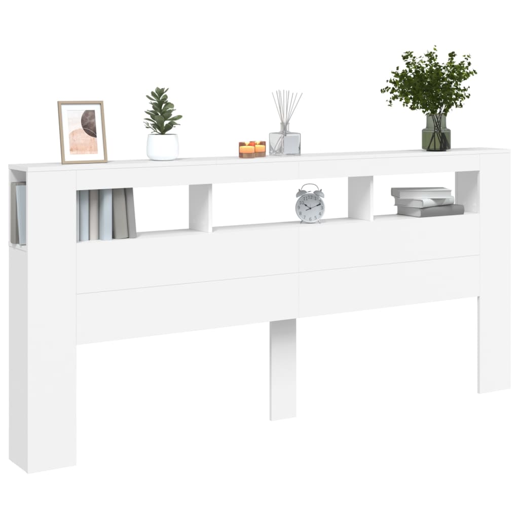 Cabeceira cama c/ LEDs 220x18,5x103,5 cm deriv. madeira branco
