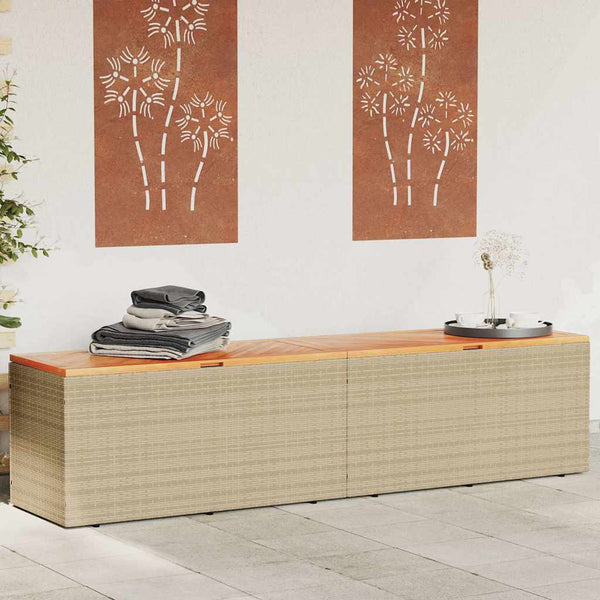 Caixa arrumação jardim 220x50x54 cm vime PE/acácia maciça bege