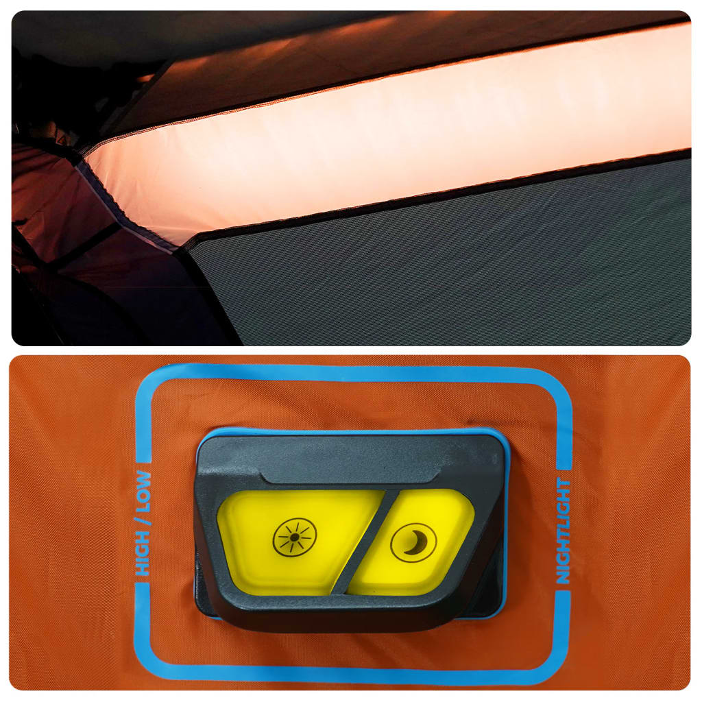 Tenda familiar LED 6 p. libertação rápida cinza-claro/laranja