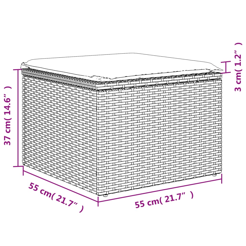 Banco de jardim com almofada 55x55x37 cm vime PE bege