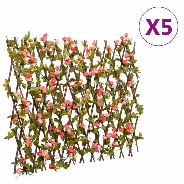 Treliça hera artificial extensível 5 pcs 180x60 cm rosa escuro