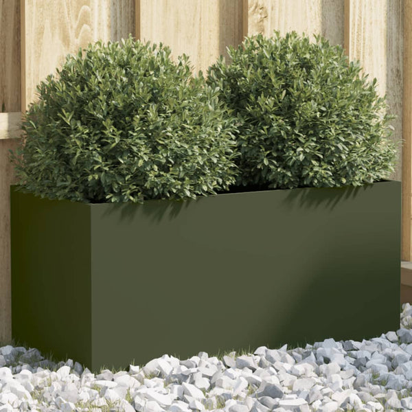 Vaso/floreira 62x30x29 cm aço verde azeitona