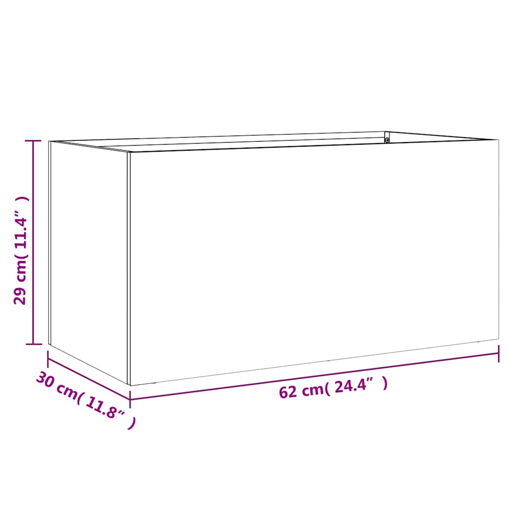 Vaso/floreira 62x30x29 cm aço galvanizado prateado