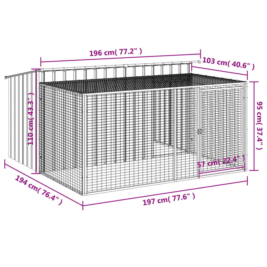 Casota p/ cães c/ parque 197x194x110 cm aço galvaniz. antracite