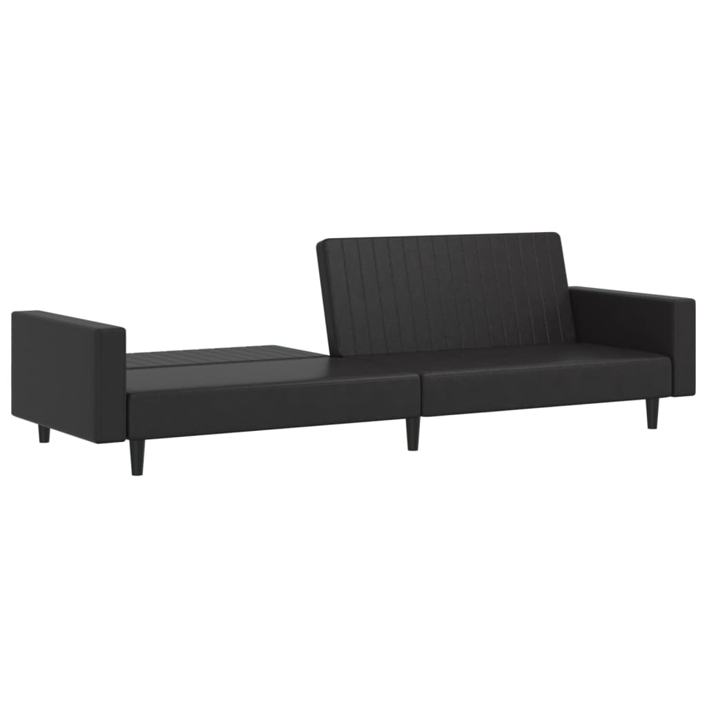 Sofá-cama de 2 lugares couro artificial preto
