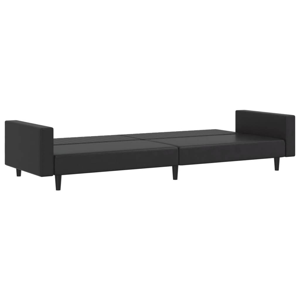 Sofá-cama de 2 lugares couro artificial preto