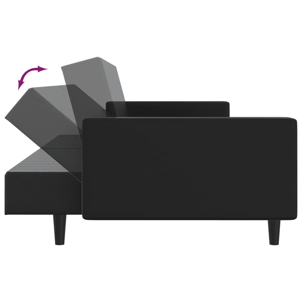 Sofá-cama de 2 lugares couro artificial preto