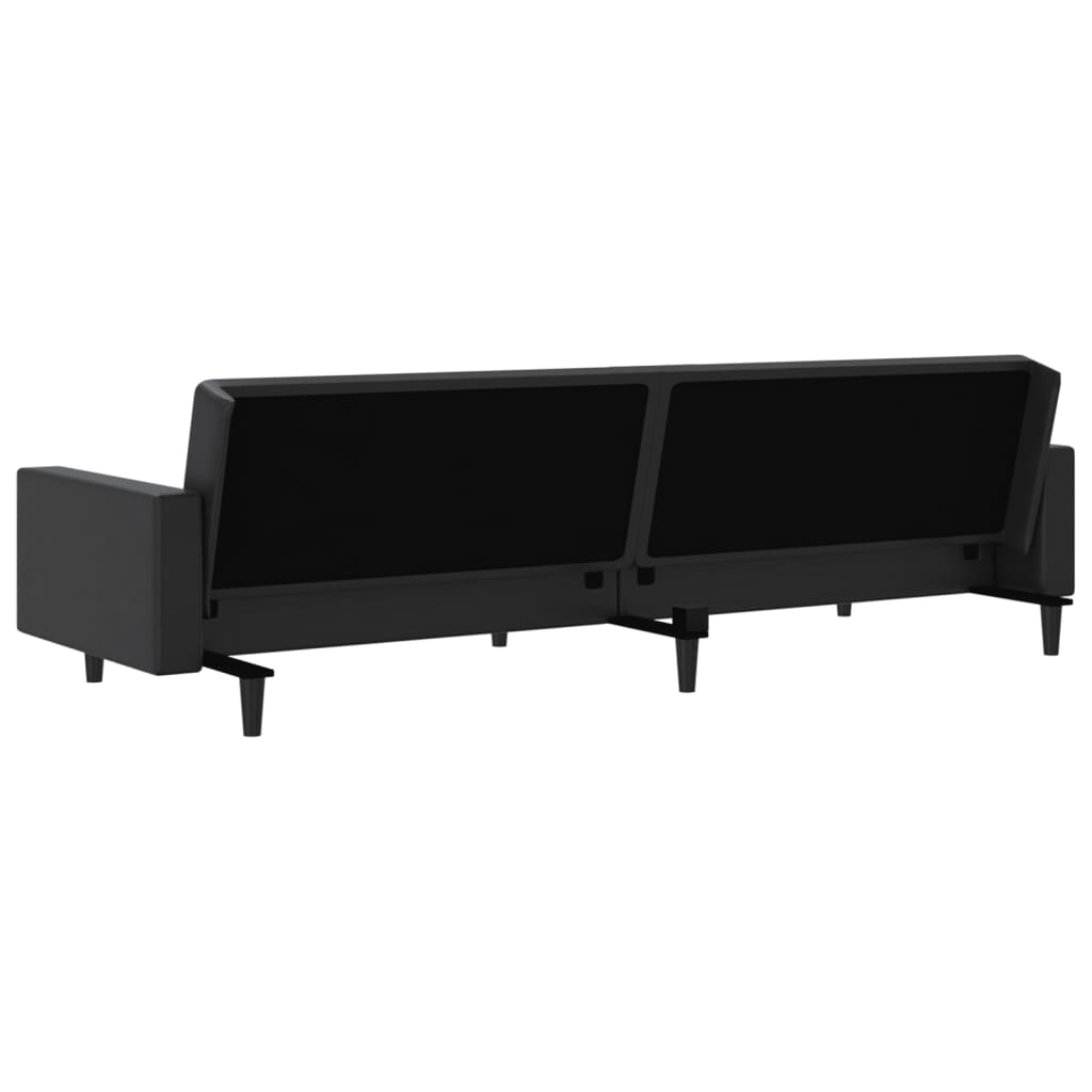 Sofá-cama de 2 lugares couro artificial preto