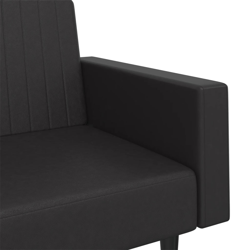 Sofá-cama de 2 lugares couro artificial preto