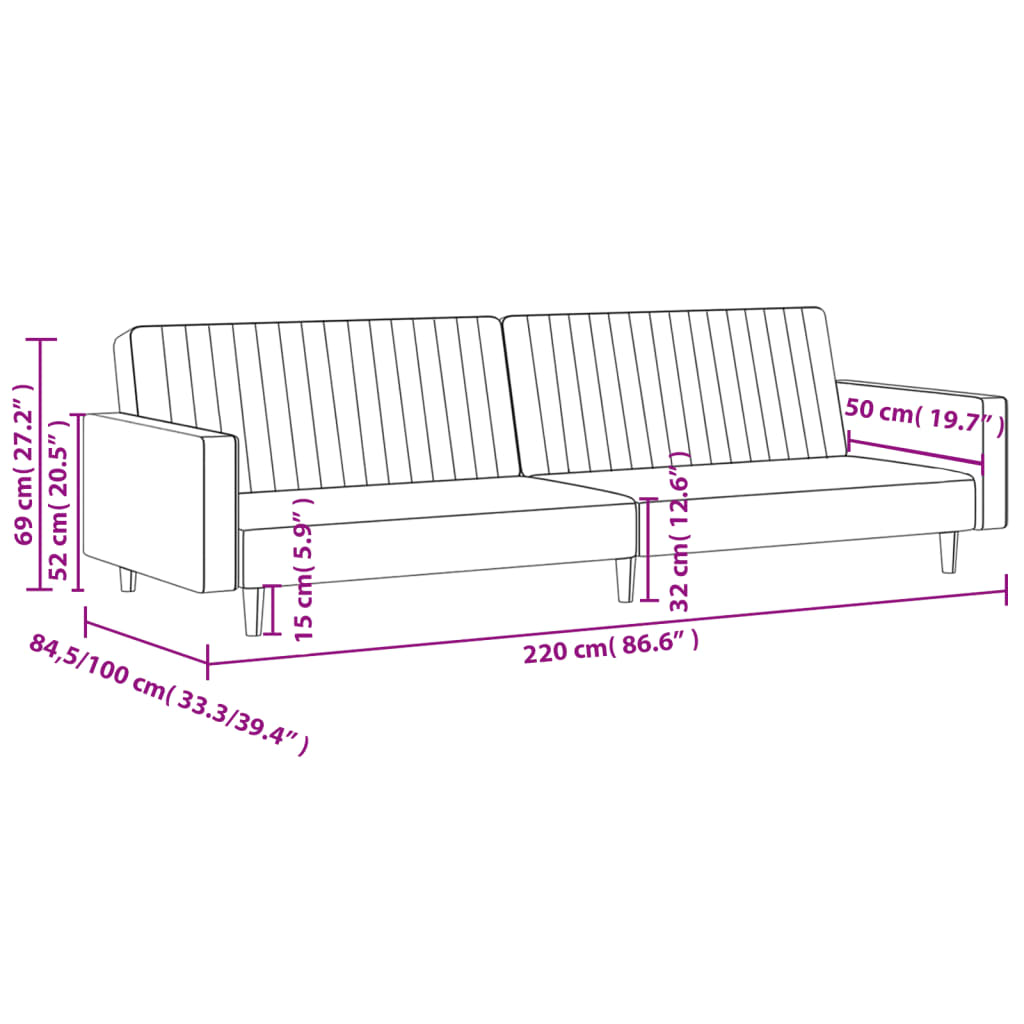 Sofá-cama de 2 lugares couro artificial preto