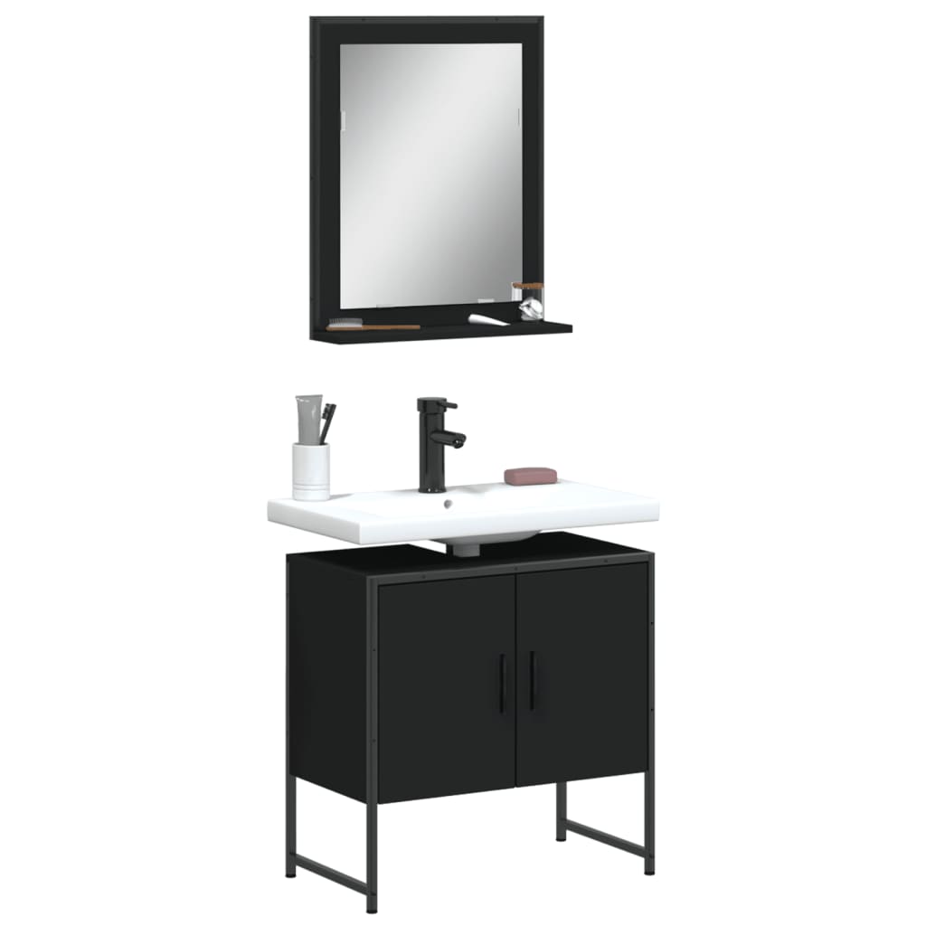2 pcs conjunto móveis casa de banho derivados de madeira preto