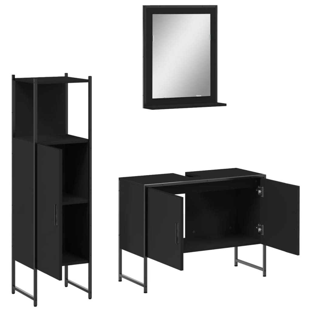 3 pcs conjunto móveis casa de banho derivados de madeira preto