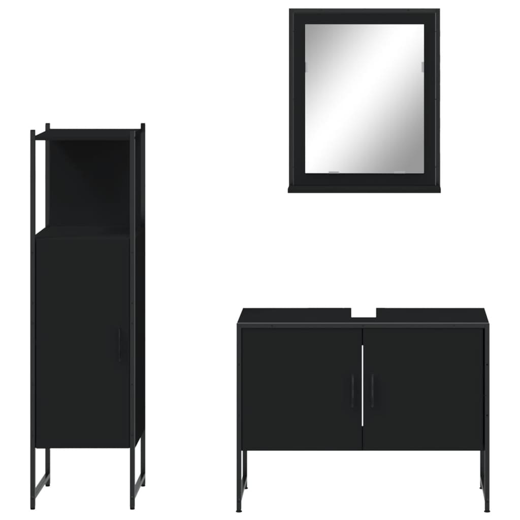 3 pcs conjunto móveis casa de banho derivados de madeira preto