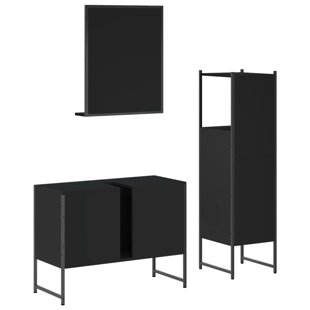 3 pcs conjunto móveis casa de banho derivados de madeira preto