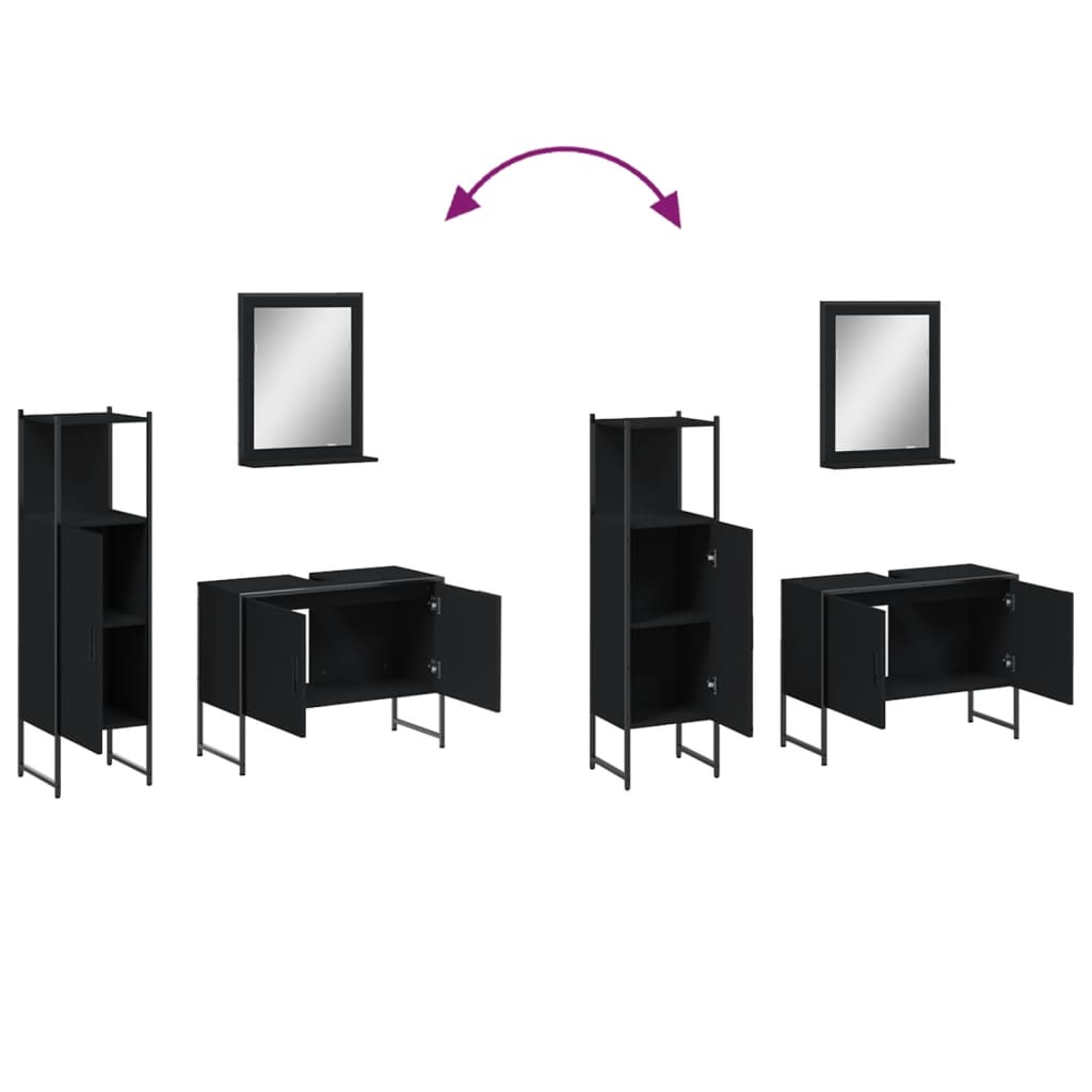 3 pcs conjunto móveis casa de banho derivados de madeira preto