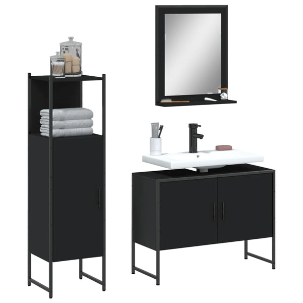 3 pcs conjunto móveis casa de banho derivados de madeira preto