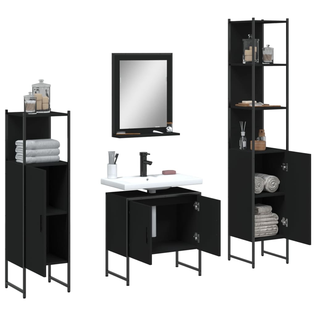4 pcs conjunto móveis casa de banho derivados de madeira preto