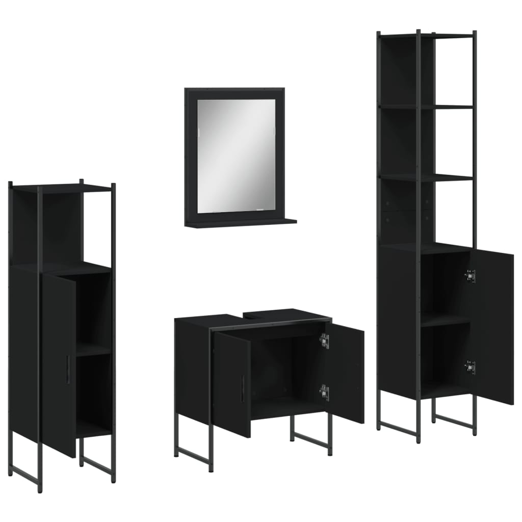 4 pcs conjunto móveis casa de banho derivados de madeira preto