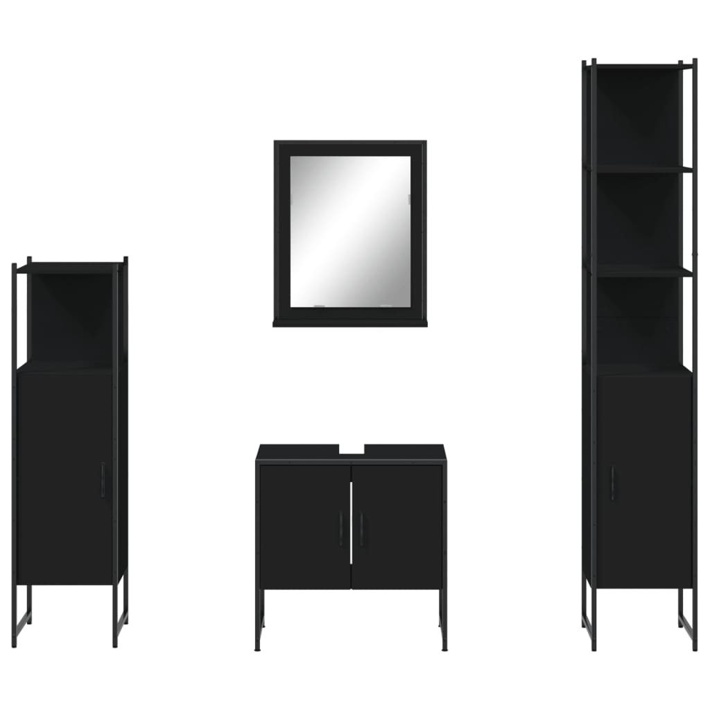 4 pcs conjunto móveis casa de banho derivados de madeira preto