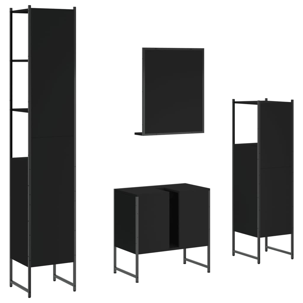 4 pcs conjunto móveis casa de banho derivados de madeira preto