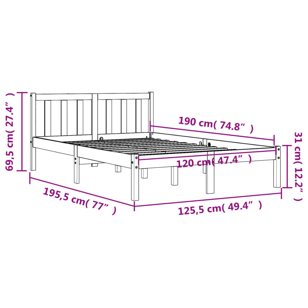 Cama sem colchão 120x190 cm madeira pinho maciça castanho-mel