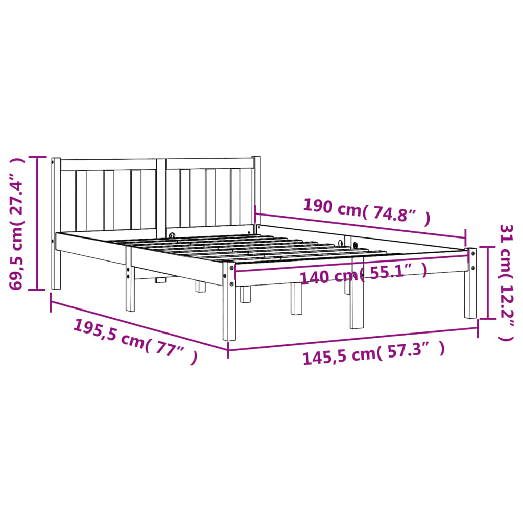 Cama sem colchão 140x190 cm pinho maciço castanho-mel