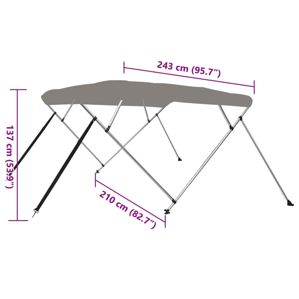 Toldo de 4 arcos Bimini 243x210x137 cm cinzento