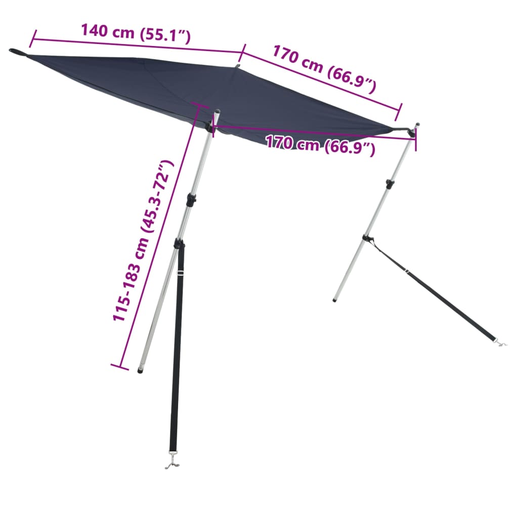 Extensão de toldo em T 170x170x(115-183) cm azul