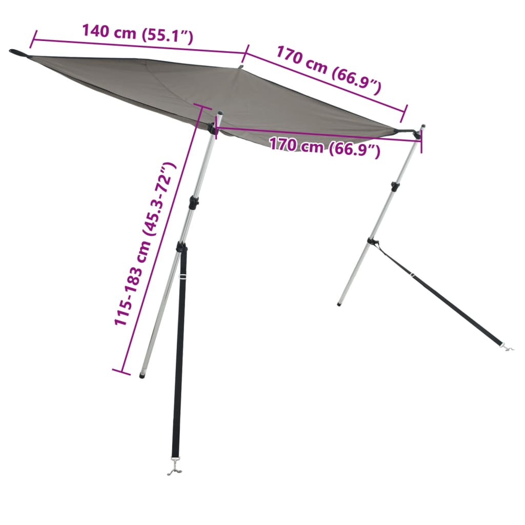 Extensão de toldo em T 170x170x(115-183) cm antracite