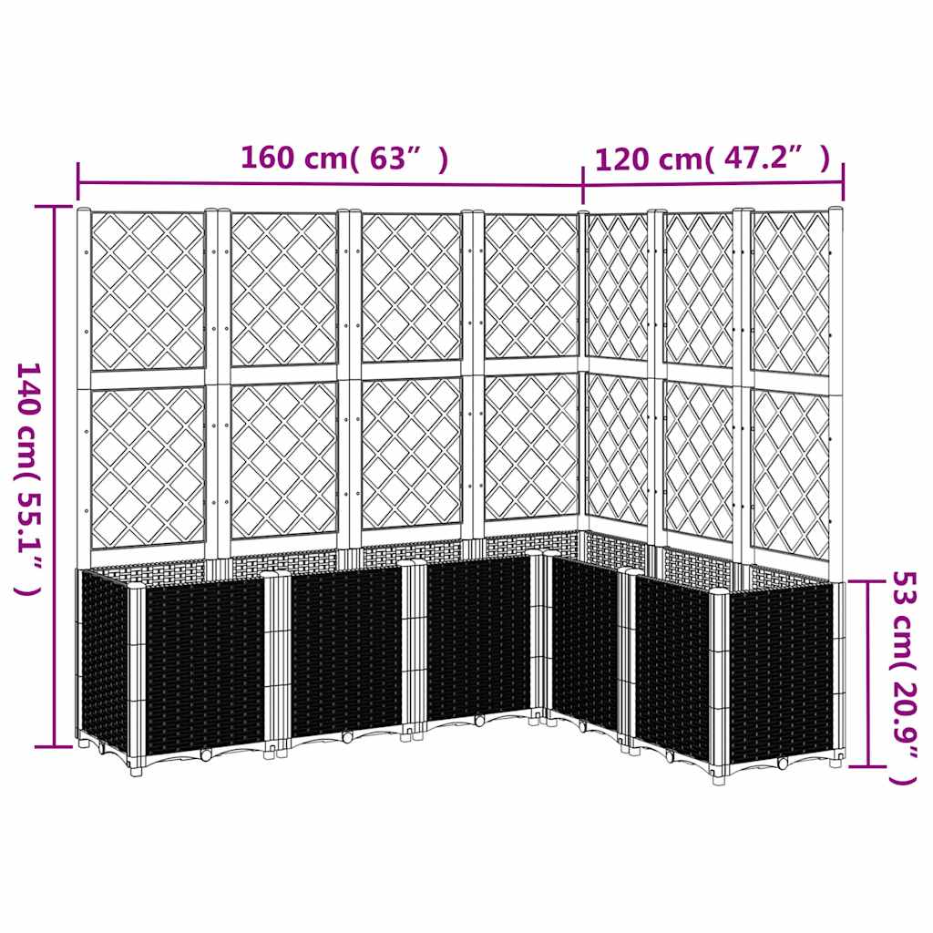 Vaso/floreira de jardim c/ treliça 160x120x140 cm PP cinzento azul