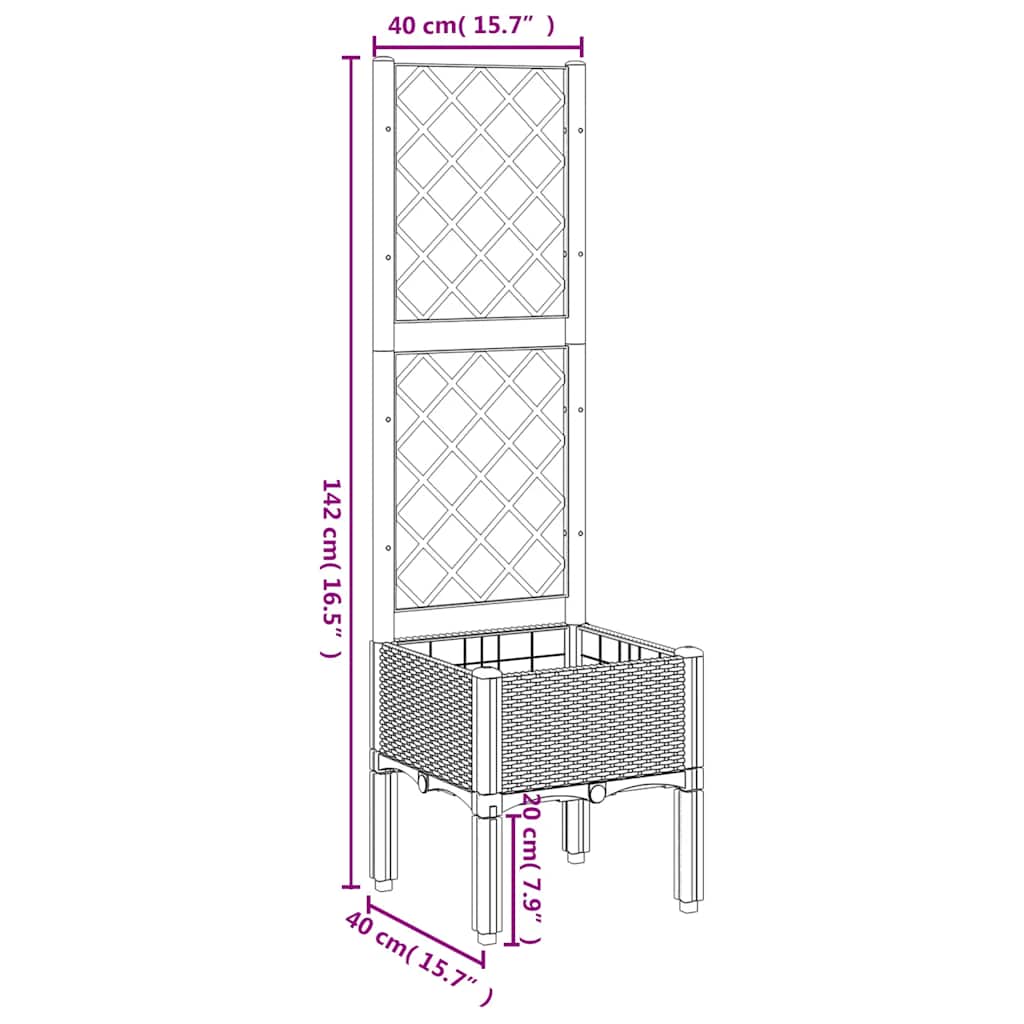 Vaso/floreira de jardim c/ treliça 40x40x142 cm PP cinzento azul
