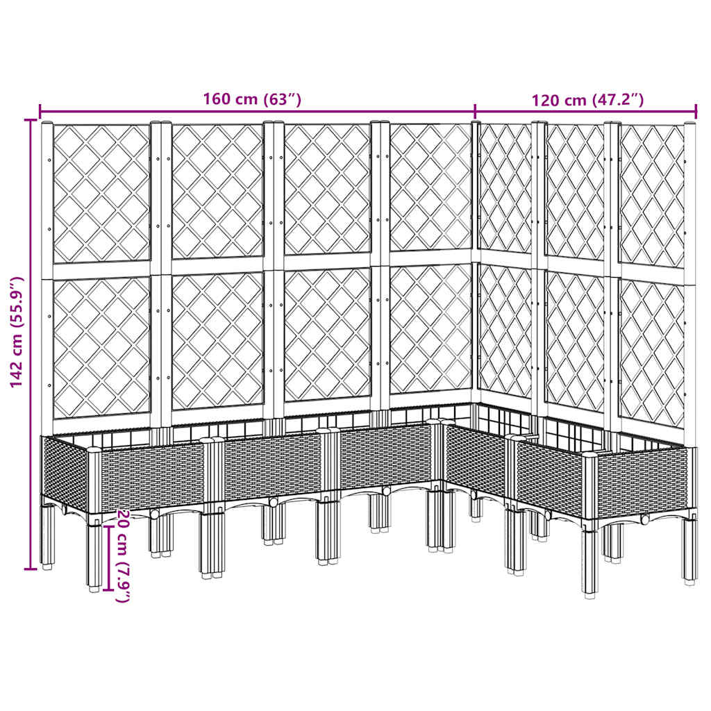 Vaso/floreira de jardim c/ treliça 160x120x142cm PP cinza-claro