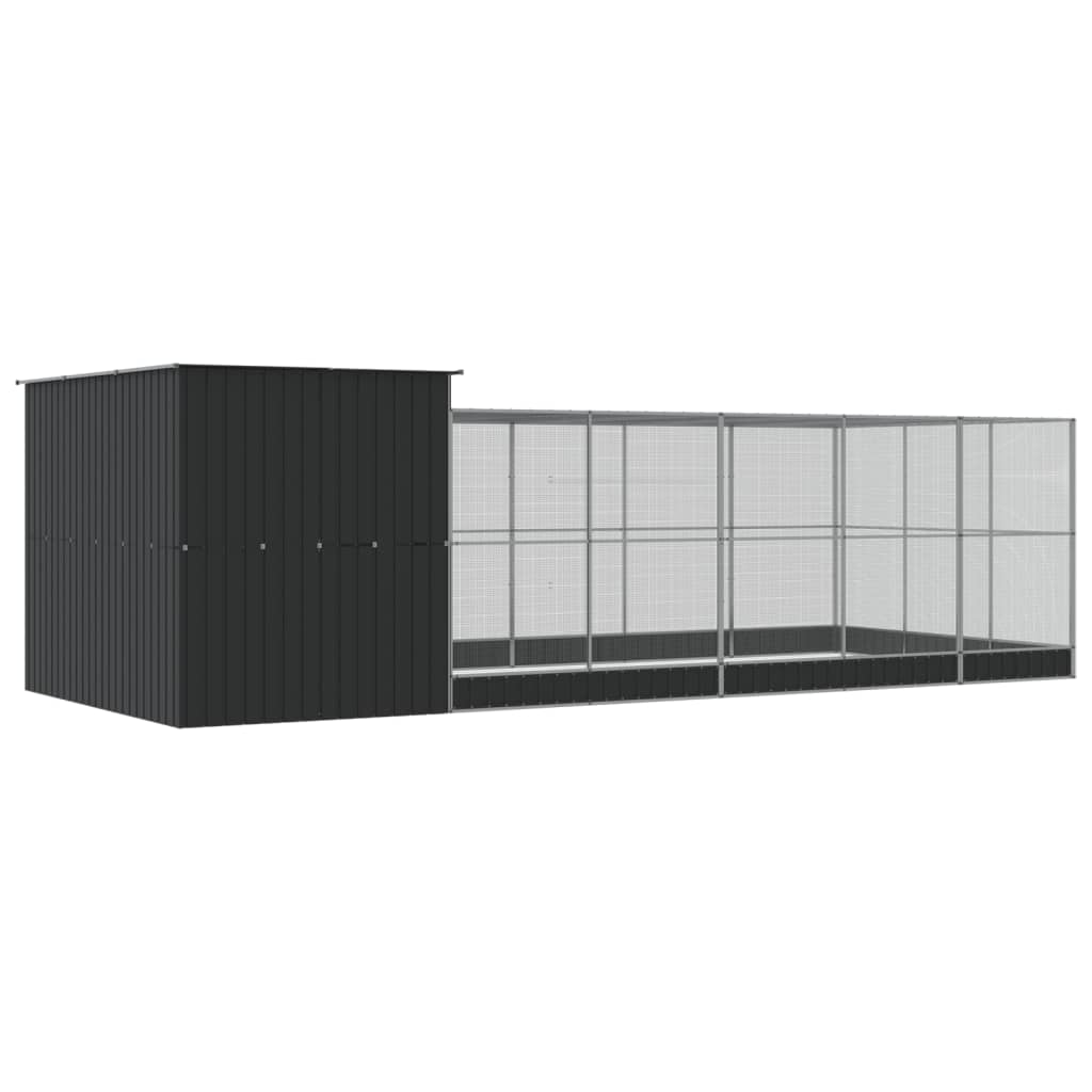 Aviário com extensão 704x303x216 cm aço prateado