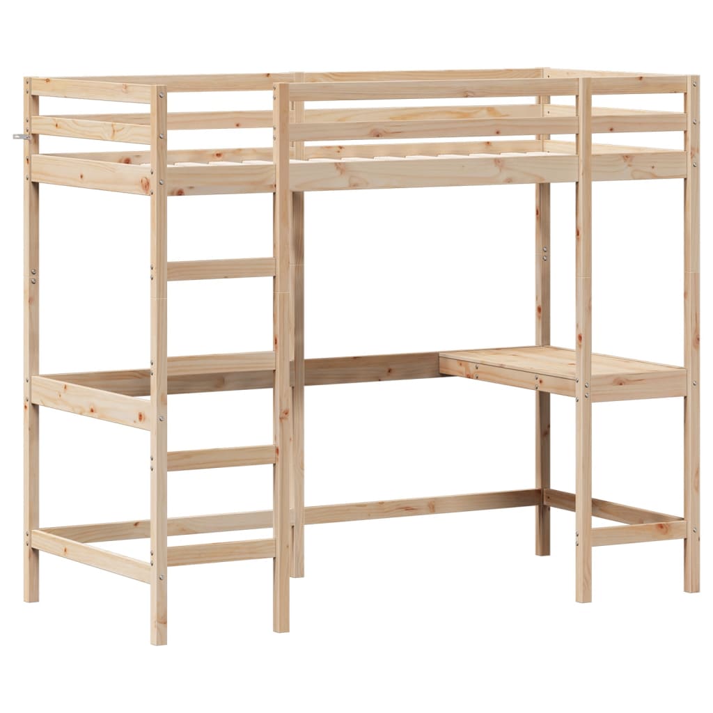 Cama alta com secretária 90x190 cm madeira de pinho maciça