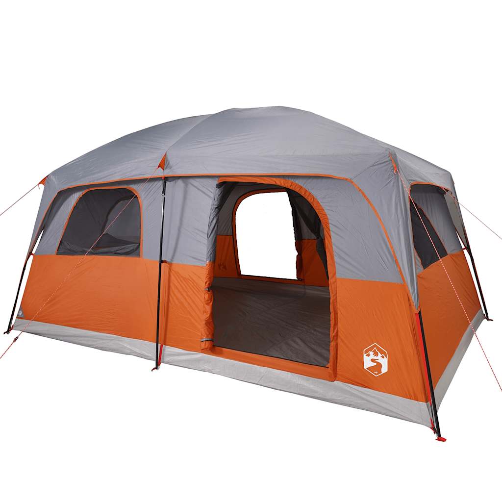 Tenda familiar para 8 pessoas impermeável cinzento e laranja