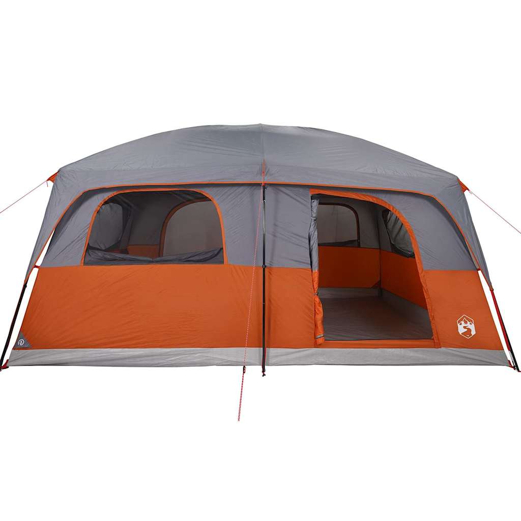 Tenda familiar para 8 pessoas impermeável cinzento e laranja