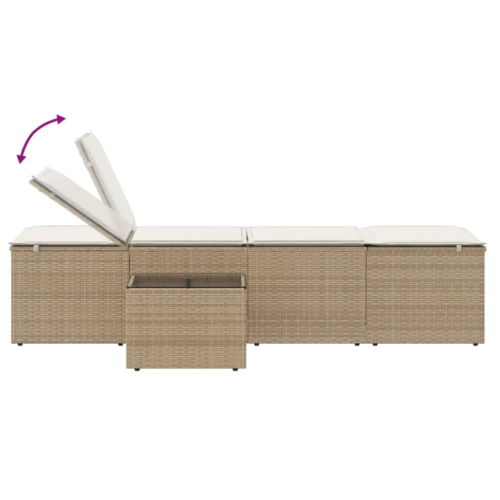 Espreguiçadeiras com mesa 2 pcs vime PE bege