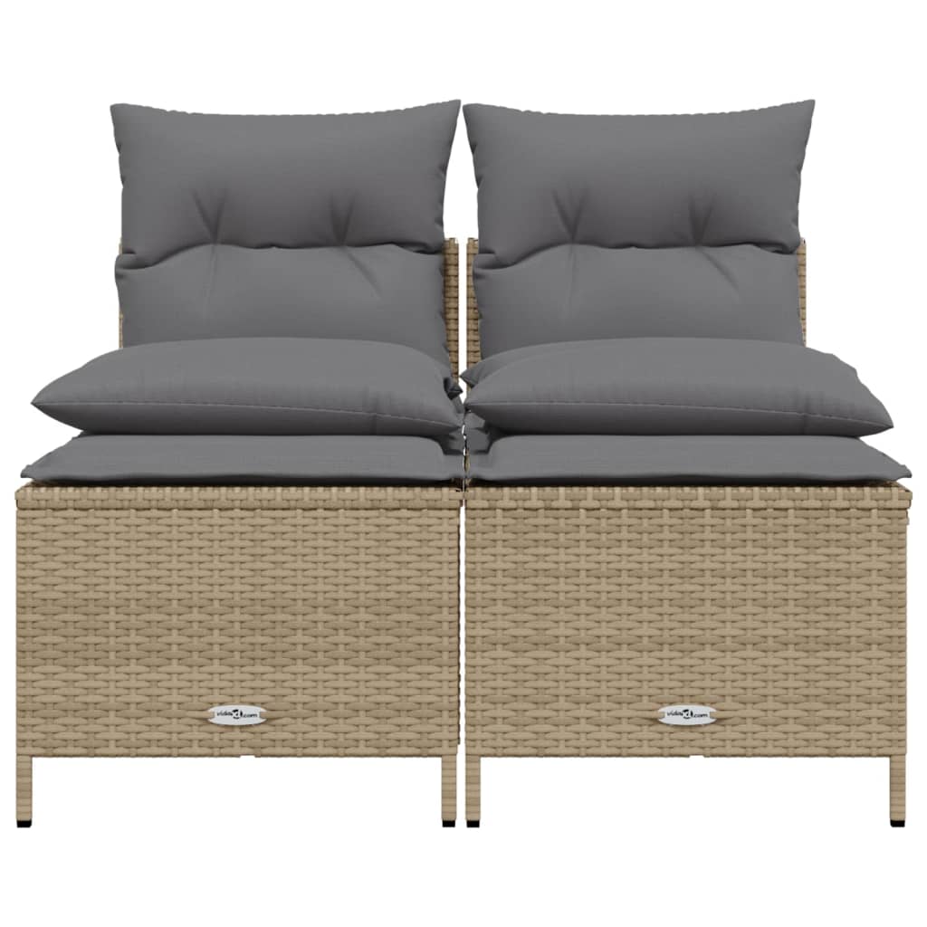 4 pcs conjunto de sofás para jardim c/ almofadões vime PE bege