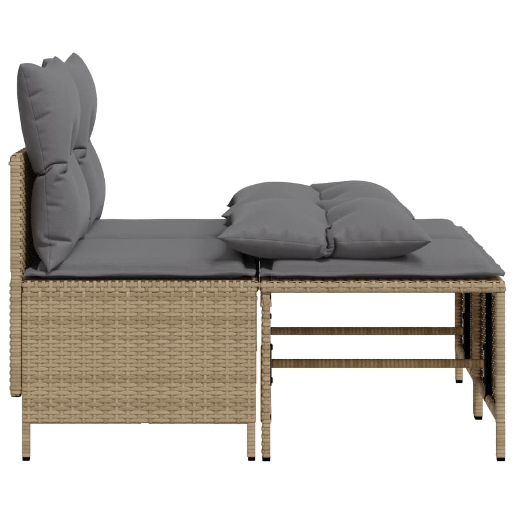 4 pcs conjunto de sofás para jardim c/ almofadões vime PE bege