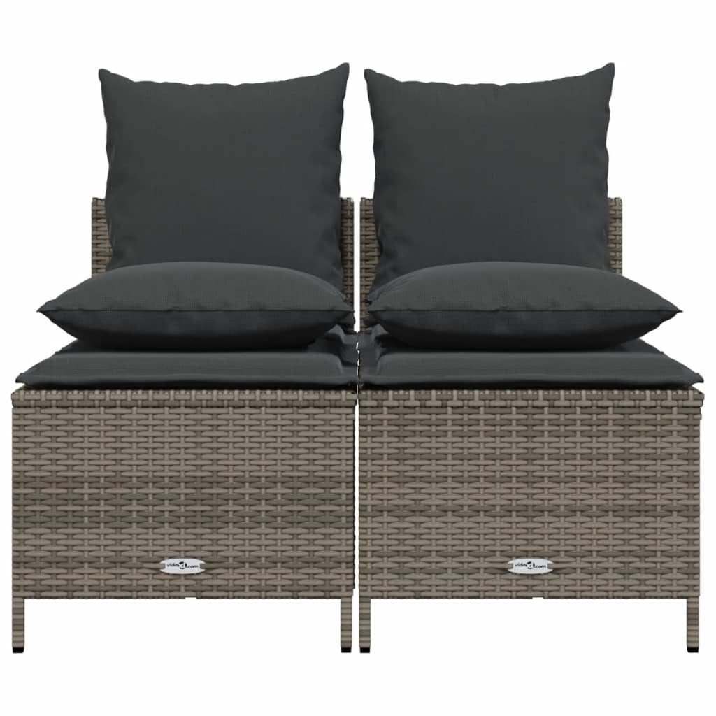 4 pcs conjunto sofás de jardim c/ almofadões vime PE cinzento
