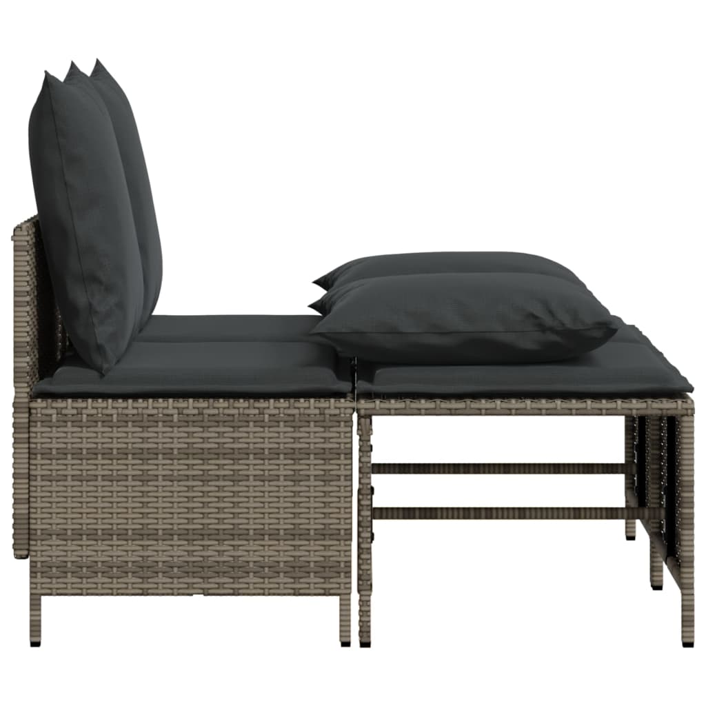 4 pcs conjunto sofás de jardim c/ almofadões vime PE cinzento