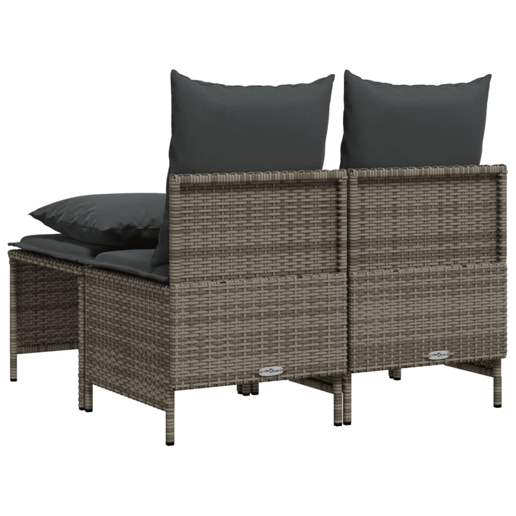 4 pcs conjunto sofás de jardim c/ almofadões vime PE cinzento