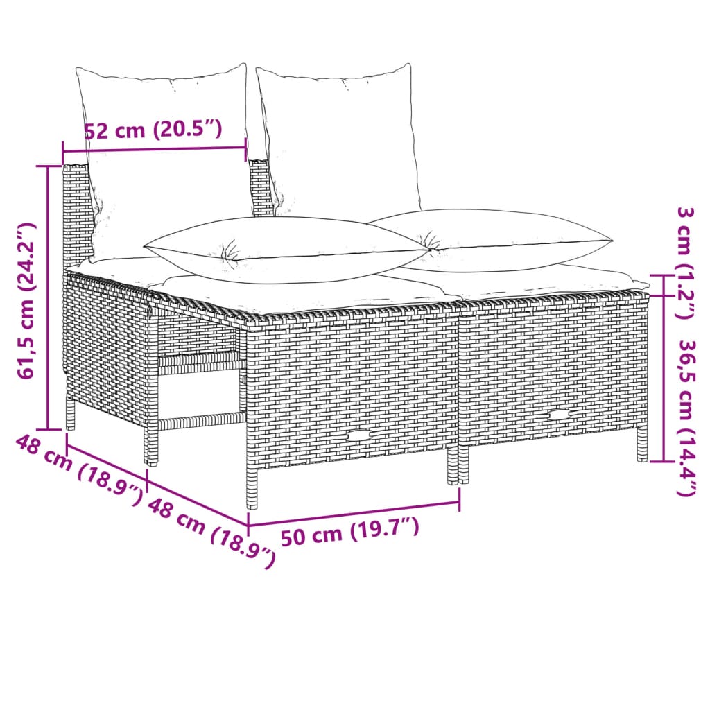 4 pcs conjunto sofás de jardim c/ almofadões vime PE cinzento