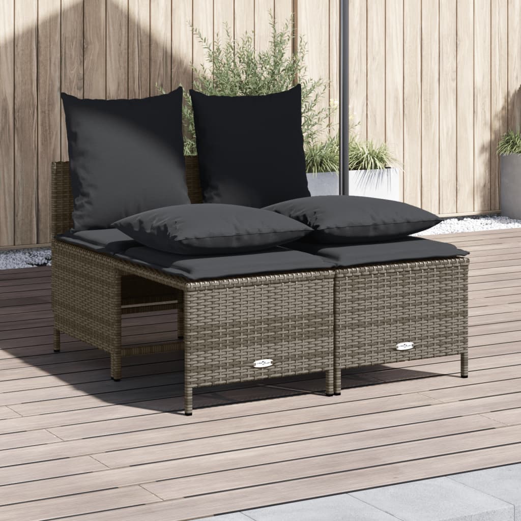 4 pcs conjunto sofás de jardim c/ almofadões vime PE cinzento