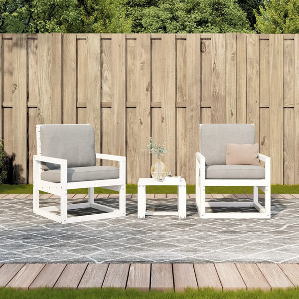 Conjunto de Jardim - 2 Poltronas e 1 Mesa - Madeira de Pinho Maciça Branco