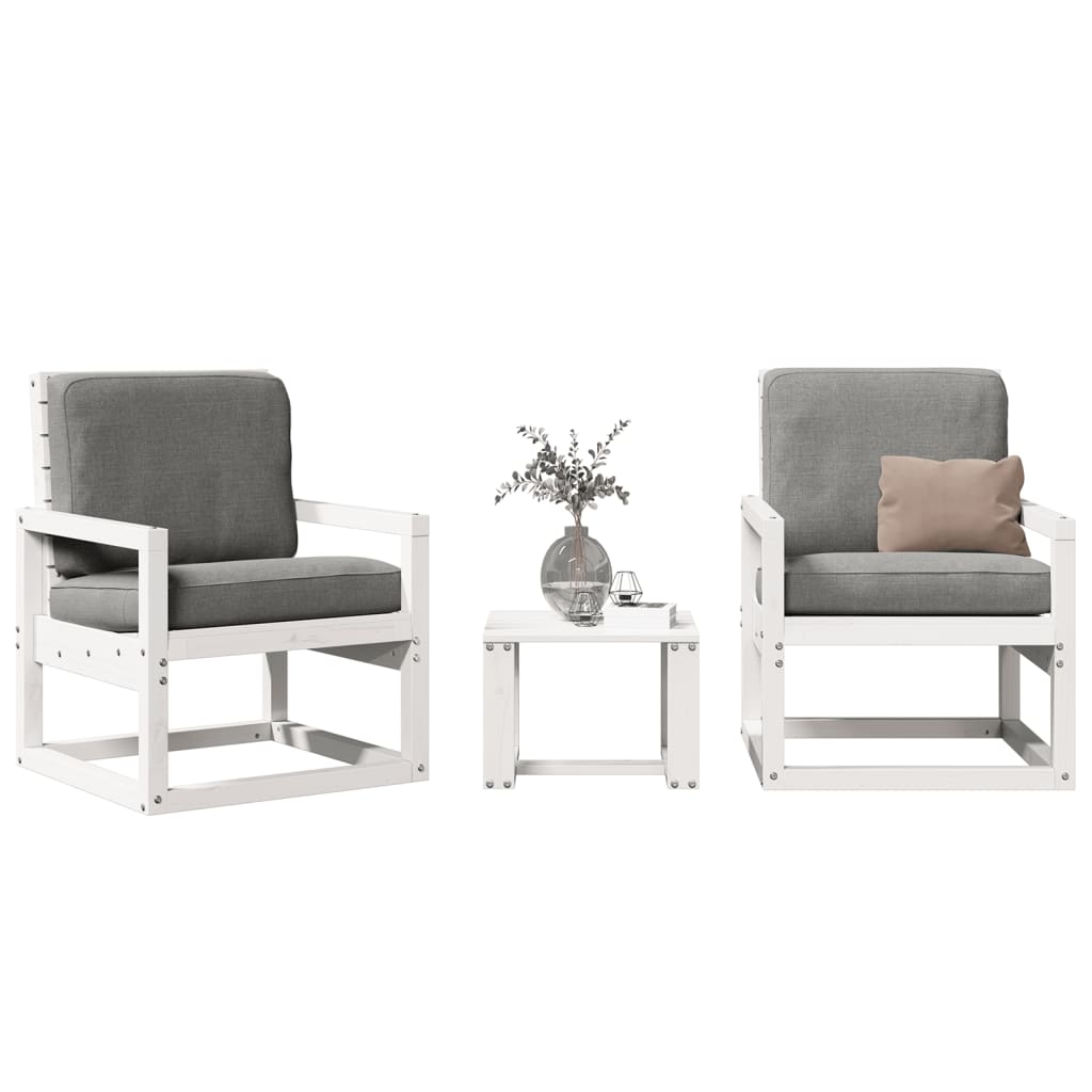Conjunto de Jardim - 2 Poltronas e 1 Mesa - Madeira de Pinho Maciça Branco
