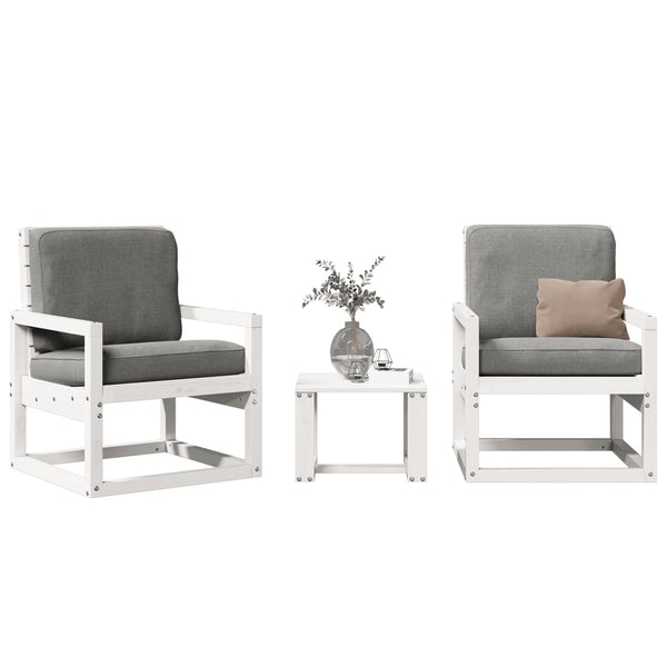 Conjunto de Jardim - 2 Poltronas e 1 Mesa - Madeira de Pinho Maciça Branco