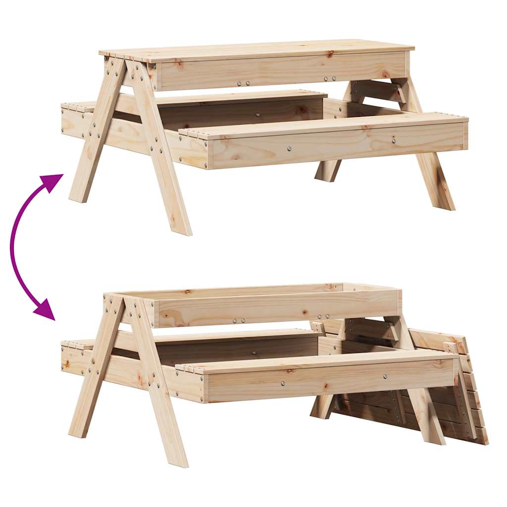 Mesa de piquenique com caixa de areia infantil pinho maciço