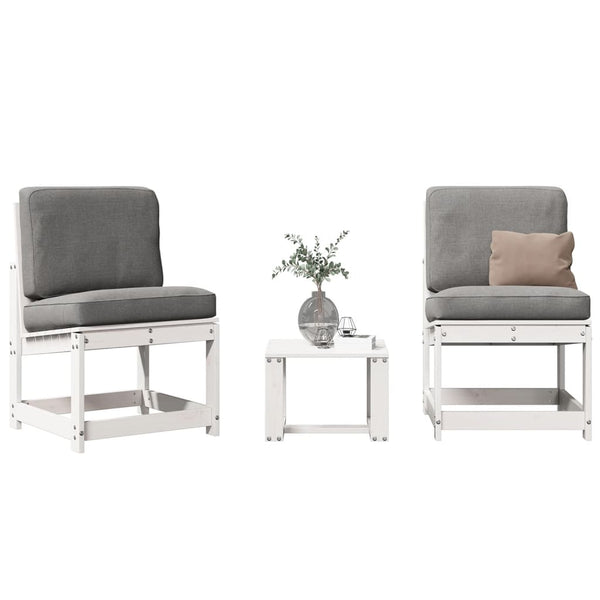 Conjunto de Jardim - 2 Poltronas e 1 Mesa - Madeira de Pinho Maciça - Cor Branco