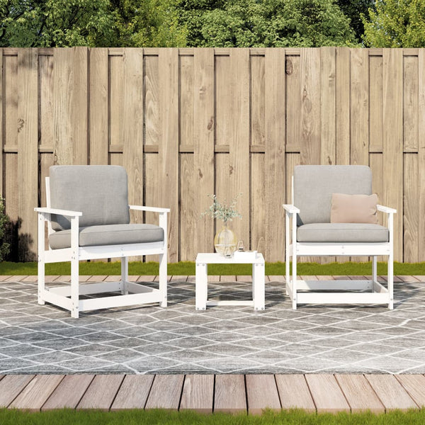 Conjunto de Jardim - 2 Poltronas e 1 Mesa - Madeira de Pinho Maciça - Cor Branco